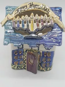 Casa de velas de cerámica vintage Blue Sky Corp. Heather Goldmine "Happy Hanukkah" - Imagen 1 de 12