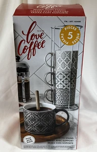 Over And Back Coffee Mug Set with Stand- 15.8 oz Stoneware Cups, New in Open Box - Picture 1 of 7
