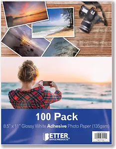 Glossy Self-Adhesive Photo Paper, 8.5x11", 100 Sheets, 135gsm, Sticker Paper - Picture 1 of 12