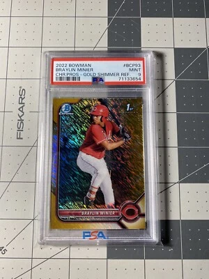 2022 Bowman Chrome BRAYLIN MINIER Gold Shimmer Refractor RC /50 PSA 9 Reds - Image 1 of 2