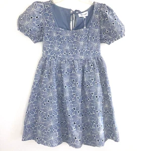 BRIGHT THE LABEL sz S 100% Cotton Embroidered Eyelet Blue Fit & Flare Dress - Picture 1 of 6