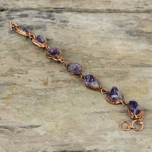 Gift Electroformed Chain Adjustable Bracelet Copper Super 23 Amethyst 6.0" - Picture 1 of 6