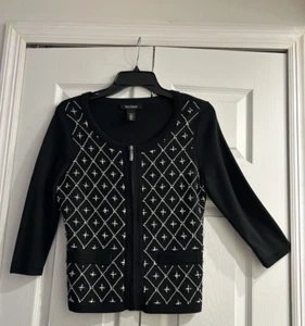 Nuevo Suéter Cárdigan Casa Blanca Mercado Negro Cremallera Completa Cuentas ~ Manga 3/4 ~ Talla XS - Imagen 1 de 7
