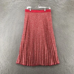 Vince Camuto Pleated Midi Skirt Womens Medium Red Printed Elastic Waist Casual - Picture 1 of 8