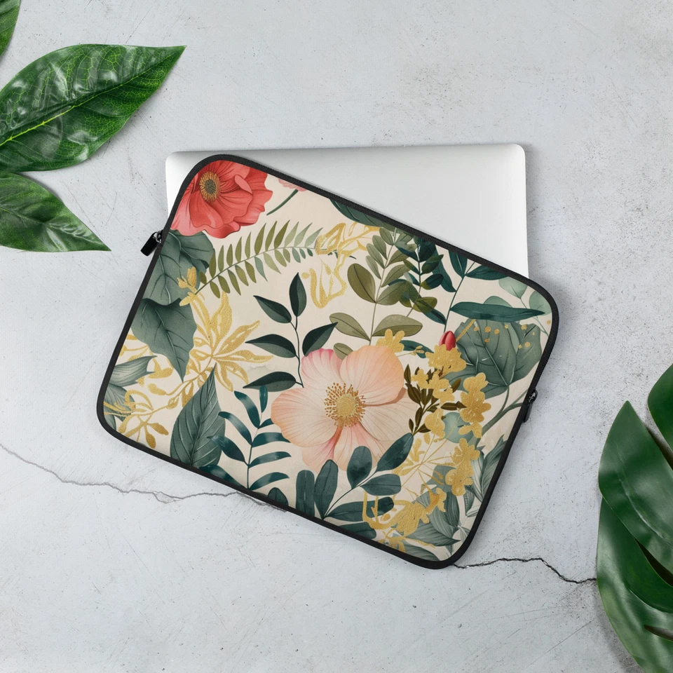 Capa protetora de neoprene floral para laptop 13" 15" com zíper acolchoada elegante - Imagem 1 de 1