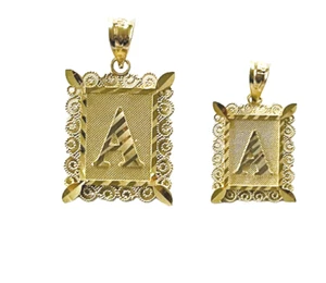 10K Solid Yellow Gold Diamond Cut Initial Letter A to Z Rectangle Charm Pendant - Picture 1 of 54