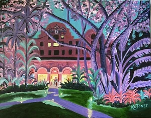 THE ROYAL HAWAIIAN HOTEL 20 X 27 Gran Acuarela Estampado Hawaii Waiki Beach - Imagen 1 de 3