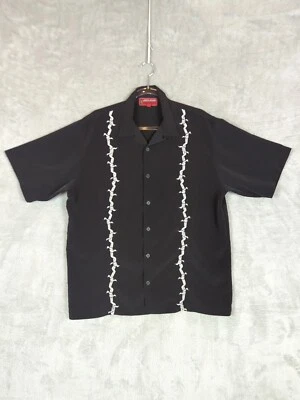 Camisa de boliche de colección Y2K JNCO Jeans bordada alambre de púas abotonada para hombre L negra Foto 1 de 4