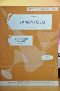 Bb CLARINET QUARTET Belwin ENSEMBLE SERIES - LAMENTOSO  Vtg Full Score - Picture 1 of 2