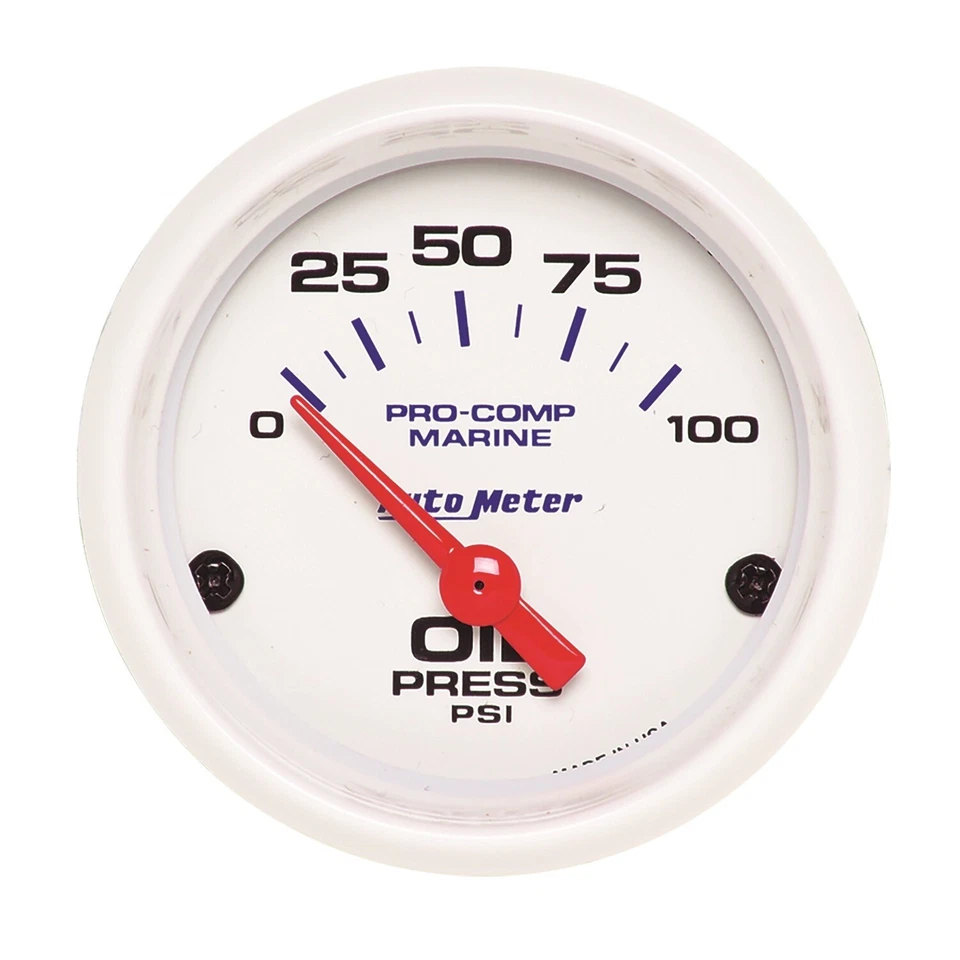 Autometer 200758 Marine White Engine Oil Pressure Gauge 0-100PSI - Image 1 of 1