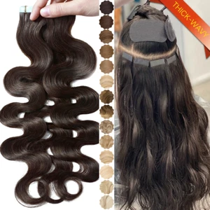 Wavy Curly Hair Extensions Tape In Remy Virgin Human Hair Full Head Skin Weft US - Picture 1 of 74