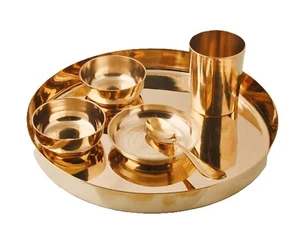 BRONZE MASTER Bronze Solid Dinner Thali Set 6 ||Bronze Kansa Dinner Set 6 - Picture 1 of 5