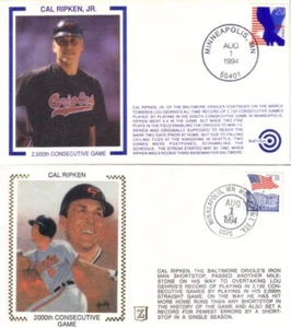 Juego de 2 sobres de caché Cal Ripken 2000 Juegos Consecutivos 1994 Baltimore Orioles - Imagen 1 de 1