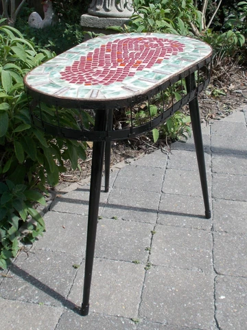 MidCentury Metal Modernist Mosaic Tile Side Table Tripod Coffee /Plant Stand Cover