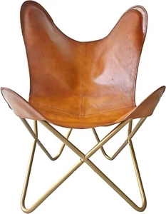 Silla Mariposa Cuero Tostado Retro Brazo Relax Silla Hecho a Mano Vintage Asiento para Dormir - Imagen 1 de 10