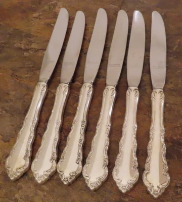 Набор из 6 обеденных ножей Reed & Barton Dresden Rose винтажные посеребренные столовые приборы лот A - Изображение 1 из 4