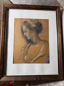 Superb Antique "Portrait Of A Woman Scene" Mixed Media Painting - Framed - Picture 1 of 12