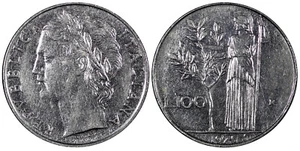 Italia Acciaio Inox 1975 R 100 Lire Tipo Grande 27,8 mm KM# 96,1 (21 465) - Foto 1 di 3