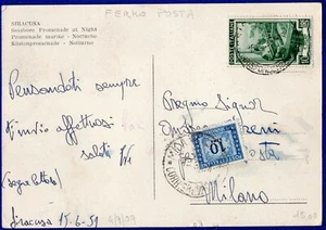 ITALY - SYRACUSE POSTCARD with 10 L. ITALY at WORK 18-6-1951, STOP POST MARKER - Picture 1 of 2