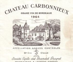 1960's-70's Chateau Carbonnieux French Wine Label Vintage 1964 Original A446