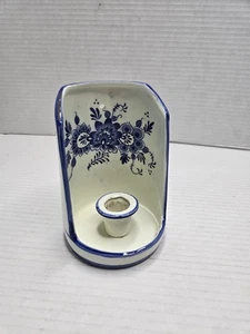 Vintage Blue and White Flower Porcelain Candlestick Holder Wall Mount Standing  - Picture 1 of 6