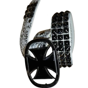 Cinturón Y2K Ancla Azul West Coast Choppers Tachonado Hierro Cruz Hebilla Talla 32 - Imagen 1 de 6