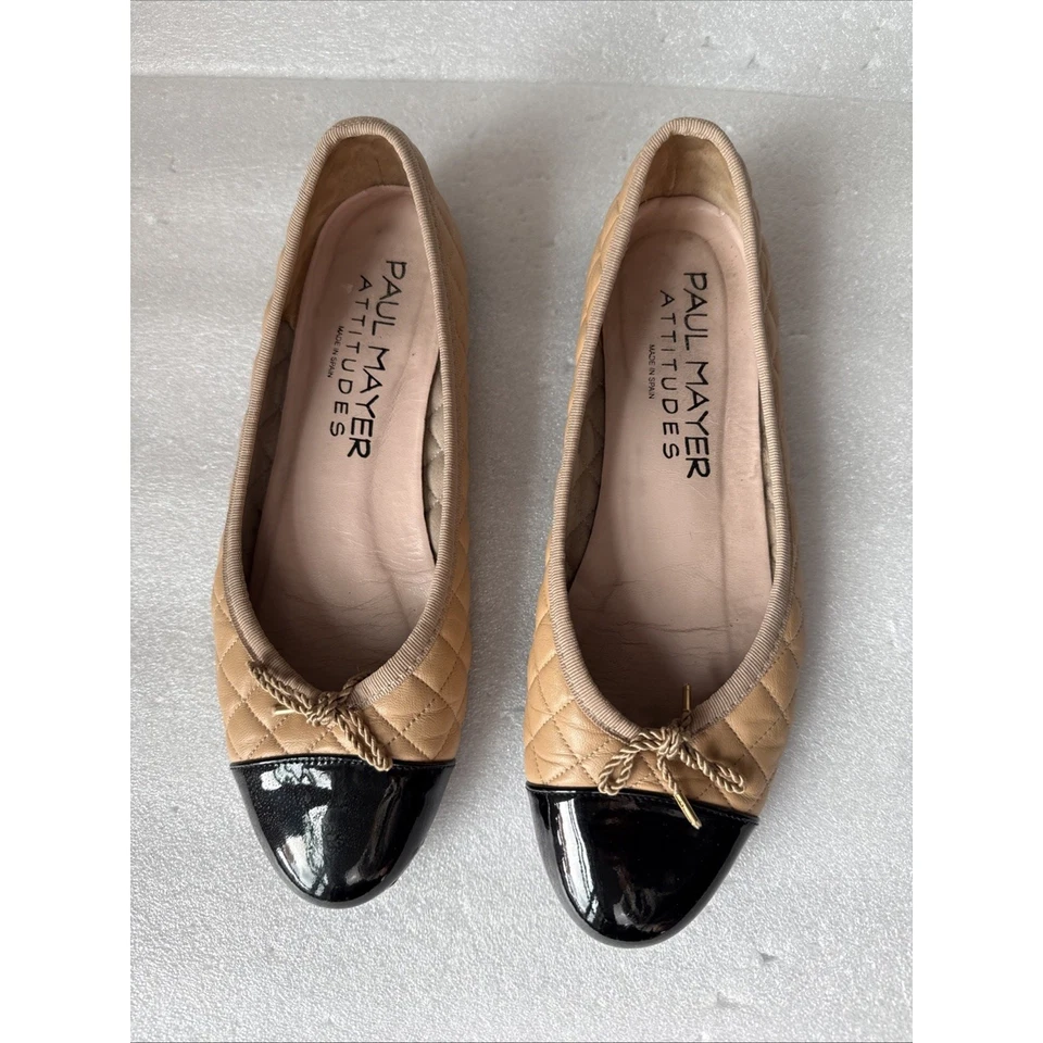 PAUL MAYER Mujer Desnudo Tostado Titou Gorra Puntera Tacón Bloque Sin Cordones Cuero Planos 8.5B Foto 1 de 4