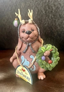 Jim Shore Statue Sit Stay Deck the Halls Dog w Wreath 4047692 RARE - Picture 1 of 7