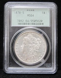 Dólar de plata Morgan 1878-S graduado graduación profesional MS 64 - SOPORTE VERDE ANTIGUO - Imagen 1 de 4