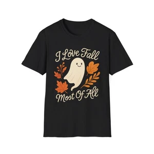 T-shirt unisex Fall Ghost Love, camicia Halloween, abbigliamento autunnale, maglietta accogliente, [...] - Foto 1 di 49