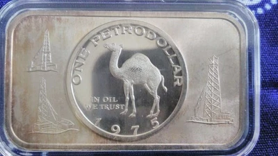 1975 'ONE PETRODOLLAR' 1 Troy OZ .999 Silver Bar by Madison Mint - Image 1 of 3