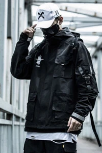 Niepce Techwear Cargo Jacket Streetwear Fashion Black Zipper Windbreaker Coat - Picture 1 of 6