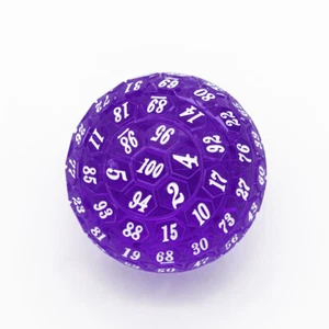 d100 Purple and White 100 Sided Die, D100 Game Dice, 100 Sides DnD RPG AD&D - Picture 1 of 1