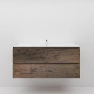 1200mm Dark Oak MDF Bathroom Vanity 2 Drawers Wall Hung with Ceramic Top - Picture 1 of 13