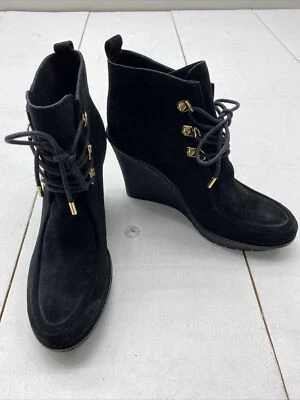 C Wonder 黑色麂皮绒楔形踝靴女式 10 码全新* — 第 1/4 张图片