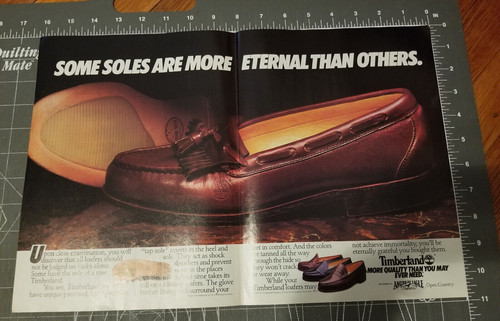 Mocassini Timberland scarpe pelle suole 2 pagine stampa vintage pubblicità poster 1987