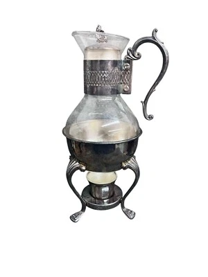 F.B. Rogers Vintage Glass and Silver Plated Coffee Carafe with Warming Stand - Image 1 of 4