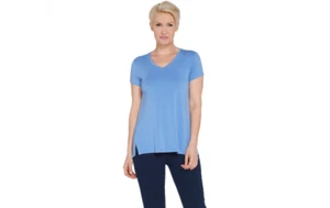 Top H by Halston Essentials cuello en V con detalle de muesca delantera azul S A306231 QVC - Imagen 1 de 6