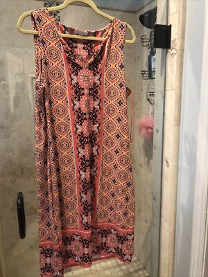 Nuevo Vestido Vaina Estampado Charter Club Floral Tostado Rosa Negro L Grande Nylon Foto 1 de 4