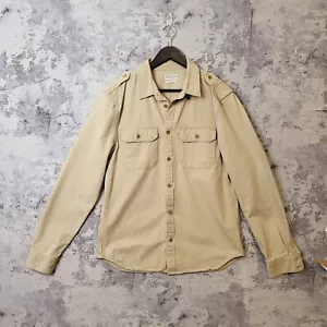 AllSaints Shirt Men's Large Beige Cotton Long Sleeve Chore Workwear Button-Up A - Picture 1 of 10