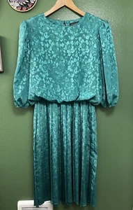 Vintage 80er Jahre grün Blouson Kleid unterhalb Knie Tina Barrie Größe 16 - Bild 1 von 9