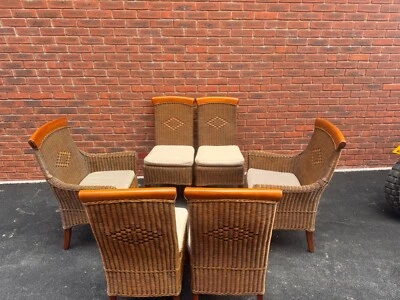 Dining Chairs 6 pcs Brown Natural Rattan with seat cushions  - Image 1 of 4