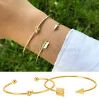 18ct Gold Plated Tie Knot Arrow Bangle Cuff Double Layer Bracelet Wristband Band