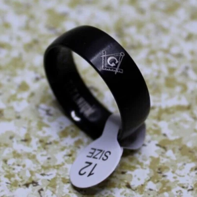 Black Titanium Masonic Ring Men' Freemason .93mm Wide & Size 12 - Image 1 of 4