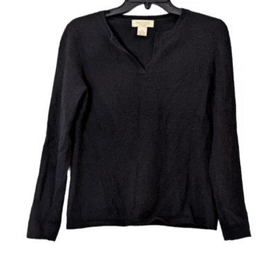 Peck & Peck Womens Size Medium Black Cashmere Split Neck Pullover Sweater Soft - Image 1 of 4