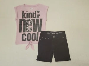 Justice Top & Slim Shorts Girls 8S & 8 2PC Lot Kind Is The New Cool Pink Black - Picture 1 of 18