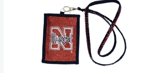 NCAA Nebraska Cornhuskers Beaded Lanyard with Nylon Wallet Cover