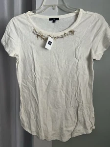 Gap T-Shirt, elfenbeinfarben, Perlenausschnitt, Größe L, neu mit Etikett - Bild 1 von 2