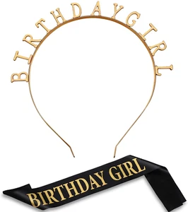 Birthday Headbands Tiara Crown Satin Sash for Girls Women Party Supplies - Picture 1 of 12