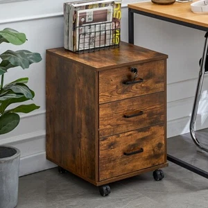 Brown Office Cabinet Filing Cabinet Organizer File Storage 3 Drawers Lockable - Picture 1 of 11